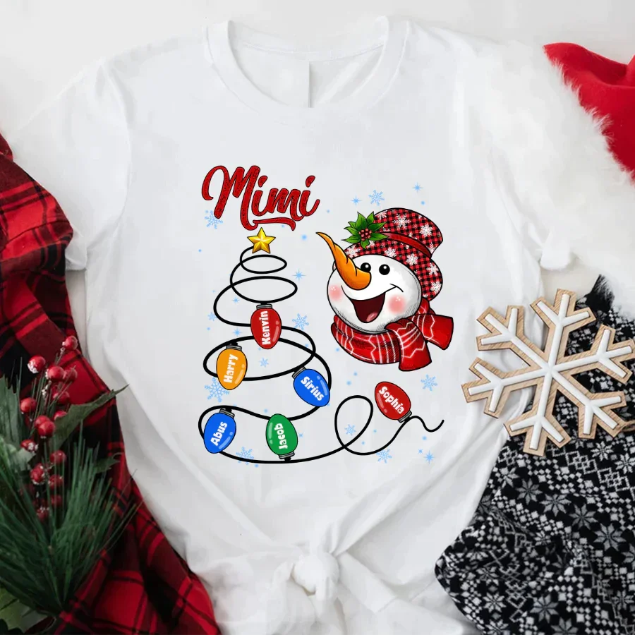 Lofaris Custom Christmas Tree Line Mimi Snowman T-Shirt