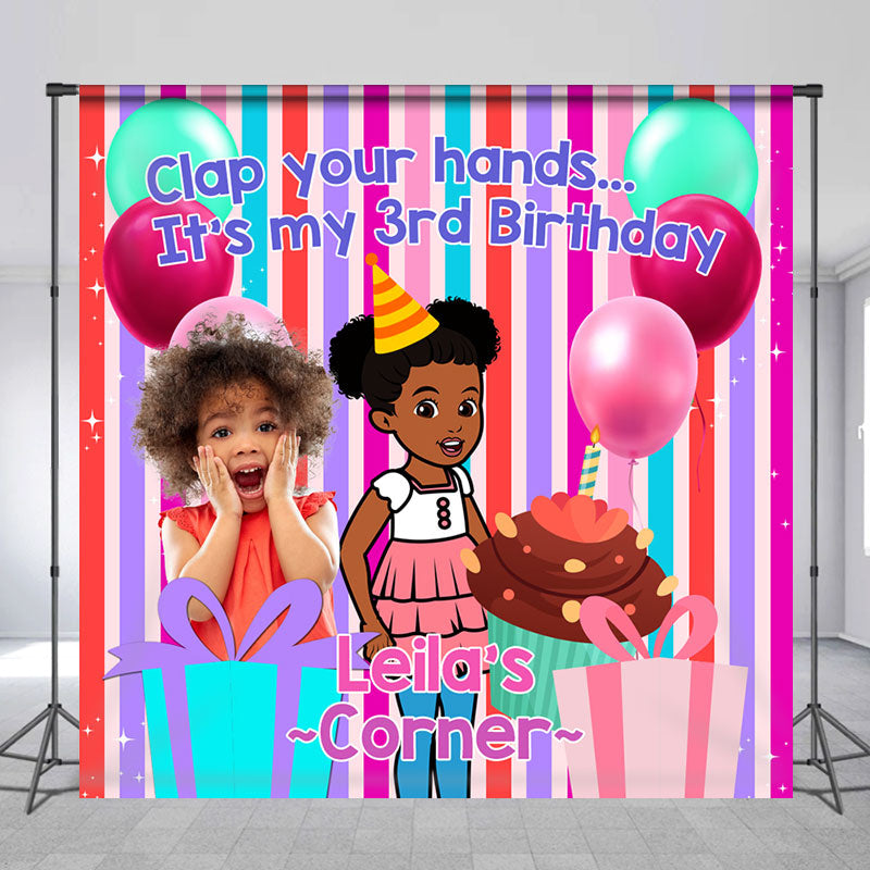 Lofaris Custom Clap Your Hands Colorful 3rd Birthday Backdrop