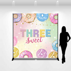 Lofaris Custom Colorful Donut Three Sweet Birthday Backdrop