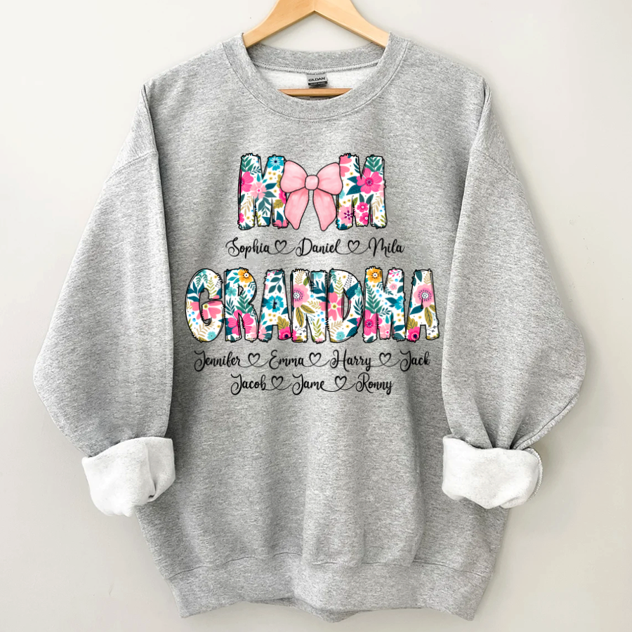 Lofaris Custom Colorful Floral Mom Grandma Kids Sweatshirt