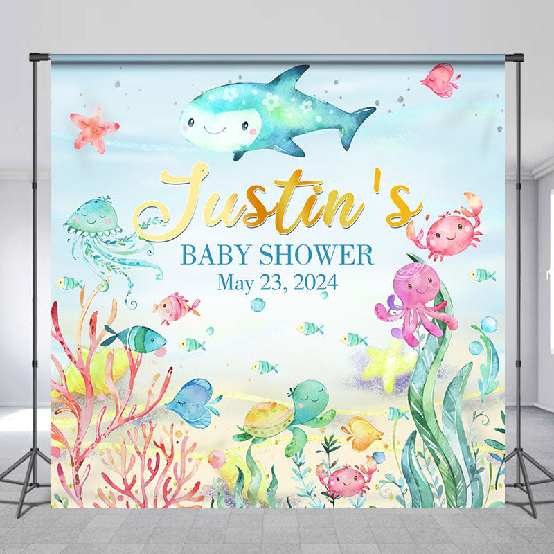 Lofaris Custom Colorful Undersea Animal Baby Shower Backdrop