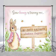 Lofaris Custom Cute Bunny Spring Plant 1st Birthday Backdrop