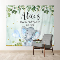 Lofaris Custom Cute Elephant Green Backdrop For Baby Shower