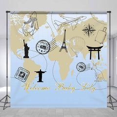 Lofaris Custom Cute Kids World Map Baby Shower Backdrop