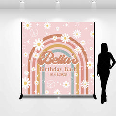 Lofaris Custom Daisy Rainbow Groovy Pink Birthday Backdrop