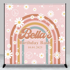 Lofaris Custom Daisy Rainbow Groovy Pink Birthday Backdrop