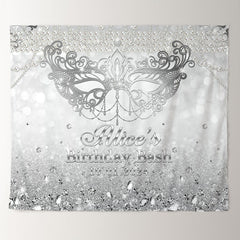 Lofaris Custom Diamond Mask Pearl Silver Birthday Backdrop