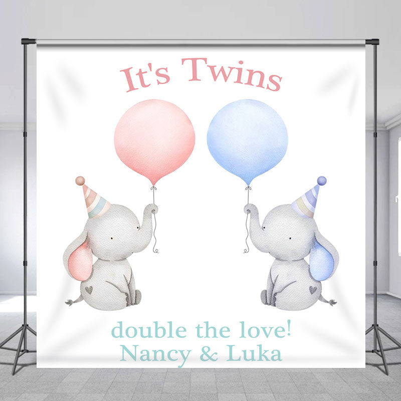 Custom Double The Love Twins Baby Shower Backdrop - Lofaris