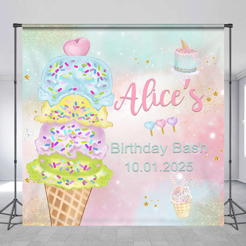 Lofaris Custom Dreamlike Icecream Cake 3rd Birthday Backdrop