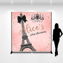 Lofaris Custom Eiffel Tower Black Pink 28th Birthday Backdrop