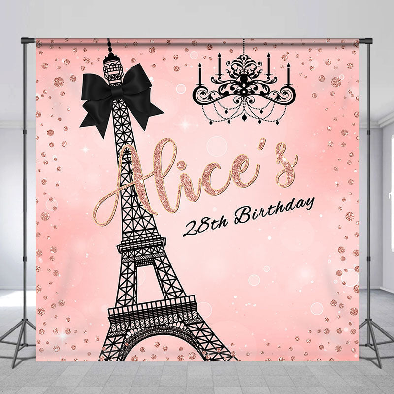 Lofaris Custom Eiffel Tower Black Pink 28th Birthday Backdrop