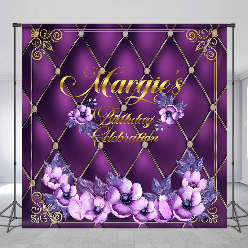 Lofaris Custom Elegant Floral Purple Gold Birthday Backdrop