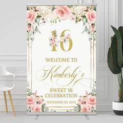 Lofaris Custom Elegant Pink Flower Birthday Welcome Sign