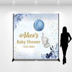 Lofaris Custom Elephant Blue Flowers Baby Shower Backdrop