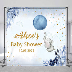 Lofaris Custom Elephant Blue Flowers Baby Shower Backdrop