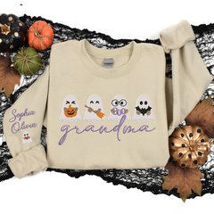 Lofaris Custom Embroidered Cute Ghosts Grandma Sweatshirt