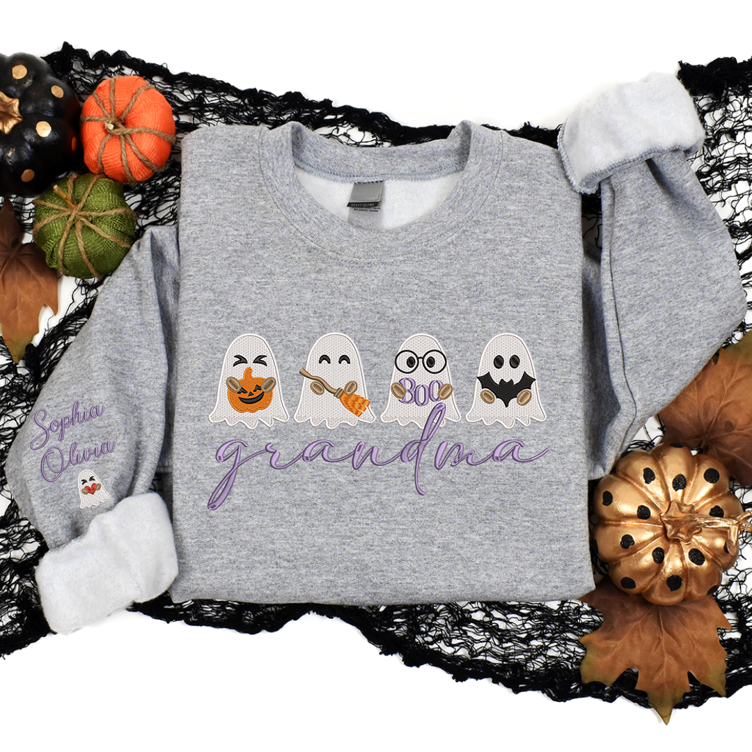 Lofaris Custom Embroidered Cute Ghosts Grandma Sweatshirt