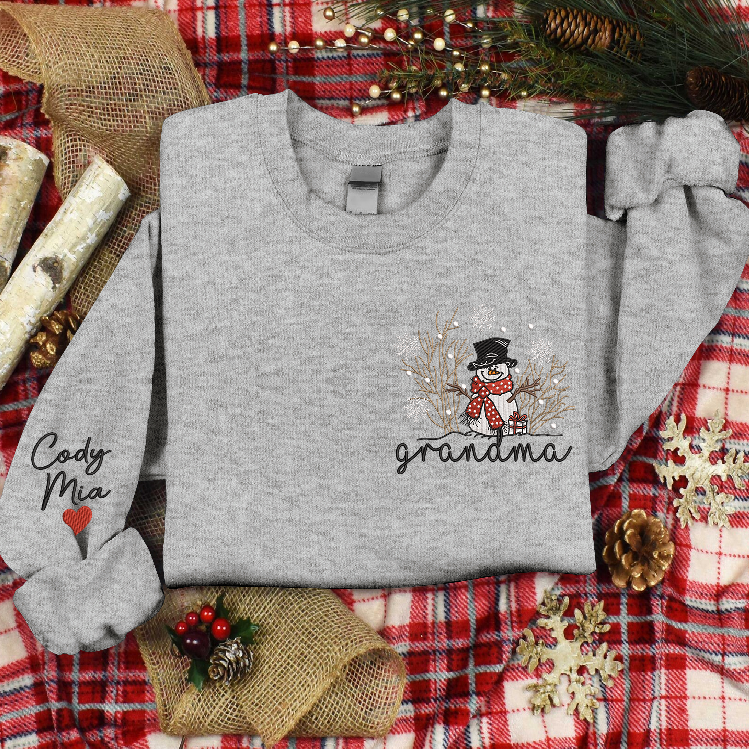 Lofaris Custom Embroidered Cute Snowman Grandma Sweatshirt