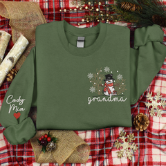 Lofaris Custom Embroidered Cute Snowman Grandma Sweatshirt