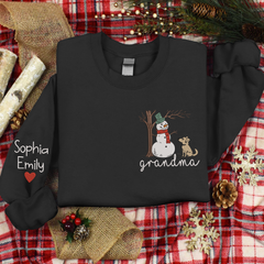 Lofaris Custom Embroidered Snowman Pet Grandma Sweatshirt