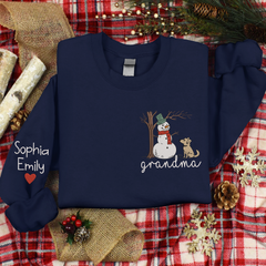 Lofaris Custom Embroidered Snowman Pet Grandma Sweatshirt