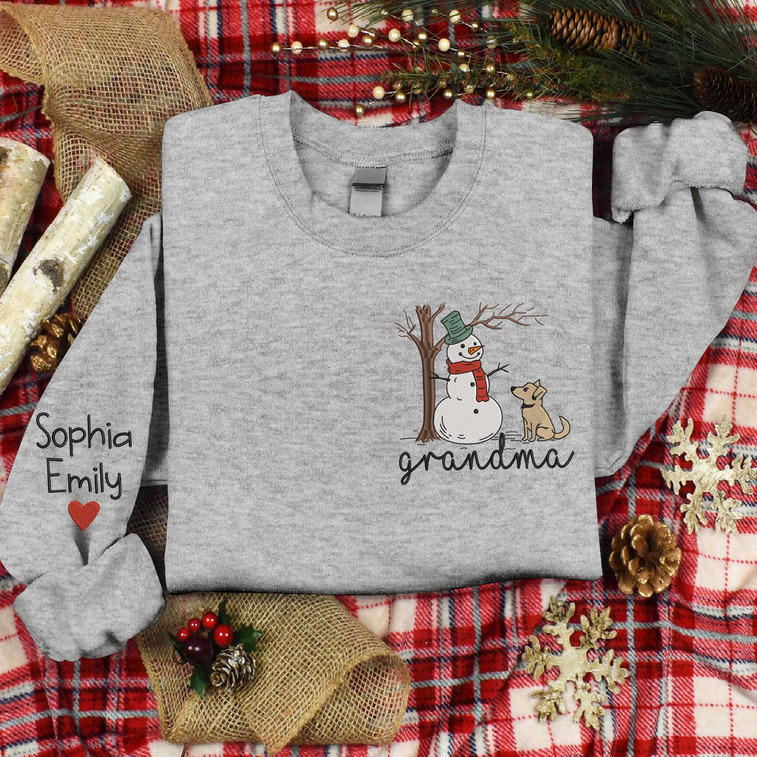 Lofaris Custom Embroidered Snowman Pet Grandma Sweatshirt