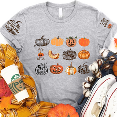 Lofaris Custom Fall Harvest Pumpkins Grandma and Kids T - Shirt