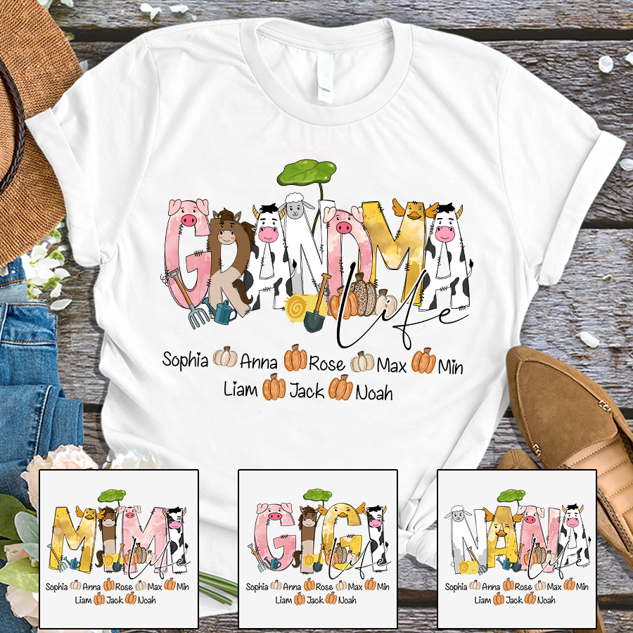 Lofaris Custom Farm Animal Doodle Grandma And Kids T - Shirt