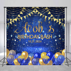 Lofaris Custom Flag Blue Gold Balloon Birthday Bash Backdrop