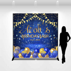 Lofaris Custom Flag Blue Gold Balloon Birthday Bash Backdrop