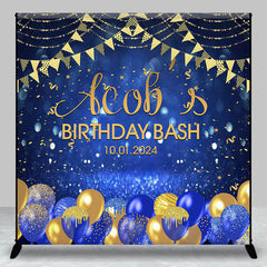 Lofaris Custom Flag Blue Gold Balloon Birthday Bash Backdrop