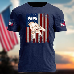 Lofaris Custom Flag Papa And Kids Gift T - Shirt For Birthday