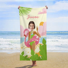 Lofaris Custom Flamingo Seaside Beach Photo Towel