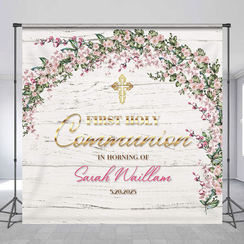 Lofaris Custom Floral First Holy Communion Baptism Backdrop