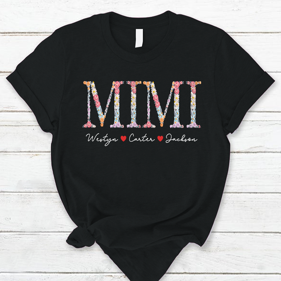 Lofaris Custom Flower Mimi Font Kids Mothers Day T-Shirt