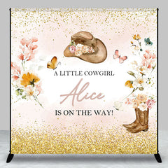 Lofaris Custom Flowers Cowgirl Glitter Baby Shower Backdrop