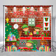 Lofaris Custom Gifts Red Brick Wall Christmas Workshop Backdrop