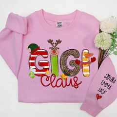 Lofaris Custom Gigi Claus And Grandkids Christmas Sweatshirt