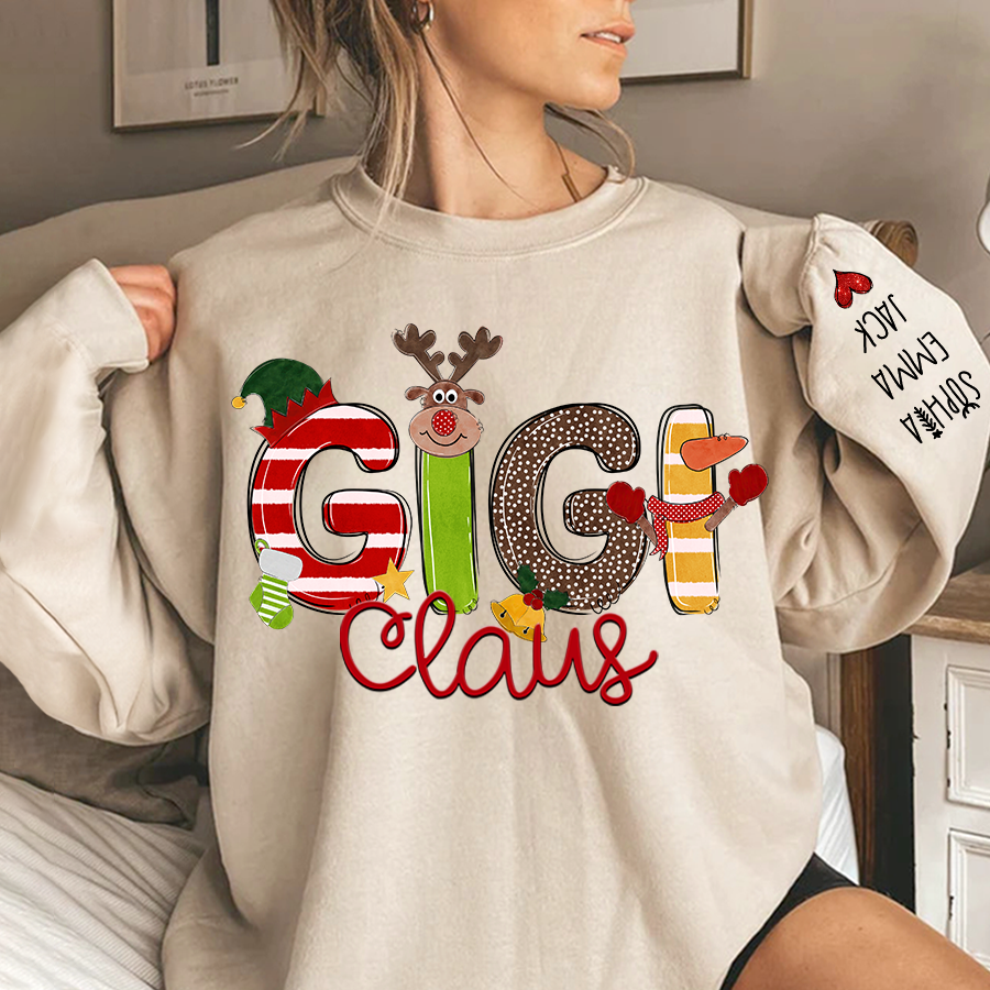 Lofaris Custom Gigi Claus And Grandkids Christmas Sweatshirt