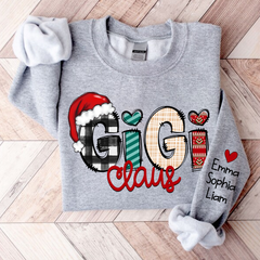 Lofaris Custom Gigi Claus Christmas Grandkid Name Sweatshirt