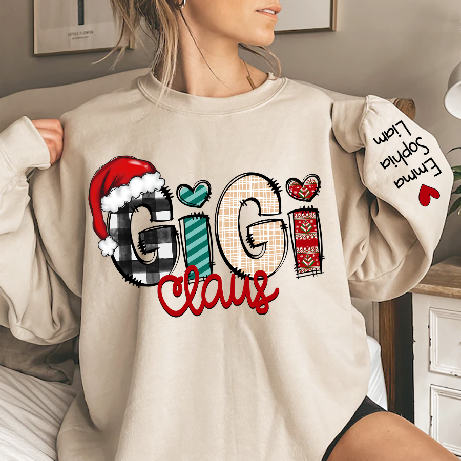 Lofaris Custom Gigi Claus Christmas Grandkid Name Sweatshirt