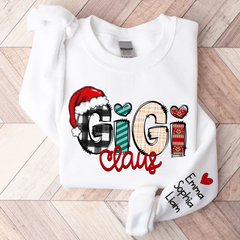 Lofaris Custom Gigi Claus Christmas Grandkid Name Sweatshirt