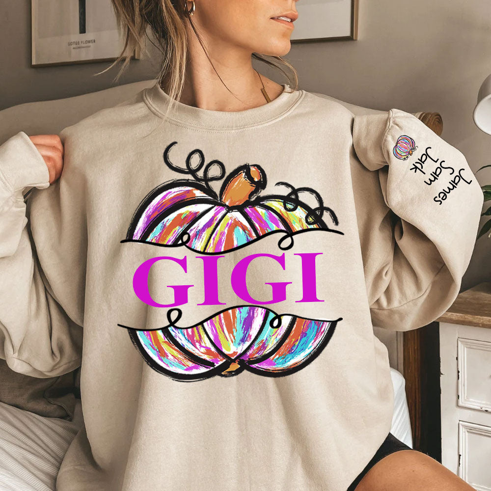 Lofaris Custom Gigi Grandma Paint Pumpkin Fall Sweatshirt