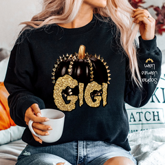 Lofaris Custom Gigi Pumpkin Glitter Kids Halloween Sweatshirt