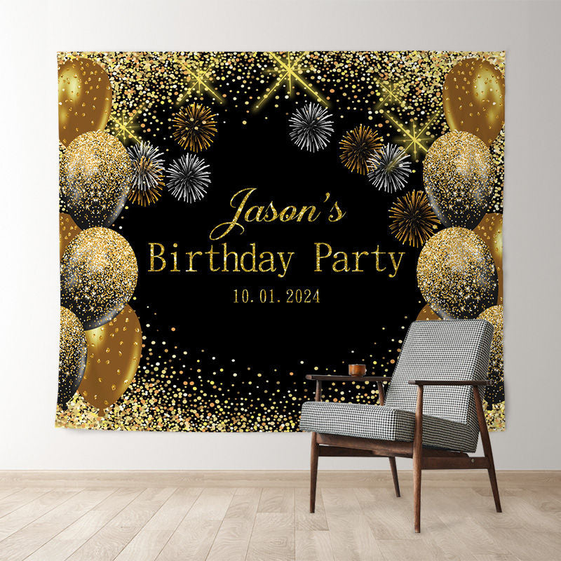 Lofaris Custom Glitter Gold Balloon Spark Birthday Backdrop