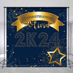 Lofaris Custom Glitter Navy Blue Graduation Party Backdrop