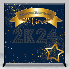 Lofaris Custom Glitter Navy Blue Graduation Party Backdrop