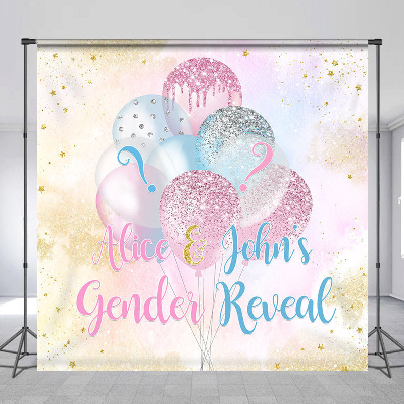 Lofaris Custom Glitter Pink Blue Balloon Gender Reveal Backdrop