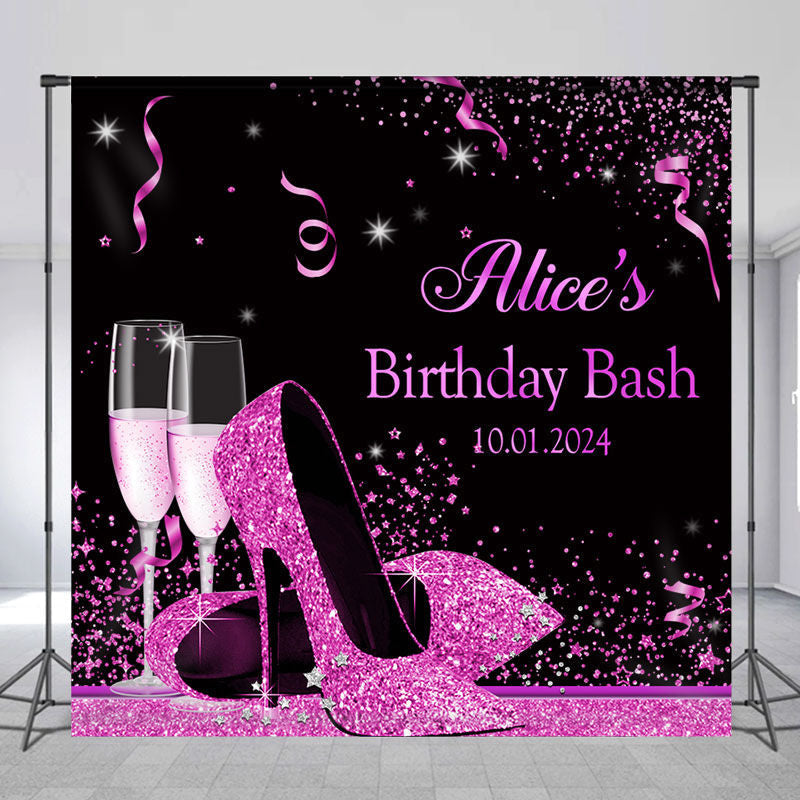 Lofaris Custom Glitter Pink Heel Champagne Birthday Backdrop