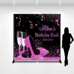 Lofaris Custom Glitter Pink Heel Champagne Birthday Backdrop